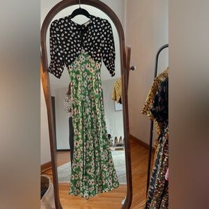 RIXO 100% silk floral midi dress XS